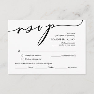 Tarjeta De Recepción Romance moderno, caligrafía negra, RSVP de boda