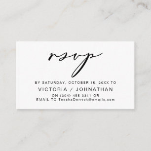Tarjeta De Recepción Romance moderno, escritura negra, boda RSVP