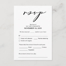 Tarjeta De Recepción Romance moderno, escritura negra, cena Boda RSVP