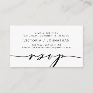 Tarjeta De Recepción Romance moderno, escritura negra, RSVP de boda