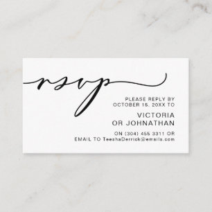 Tarjeta De Recepción Romance moderno, escritura negra, RSVP de boda