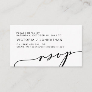 Tarjeta De Recepción Romance moderno, escritura negra, RSVP de boda
