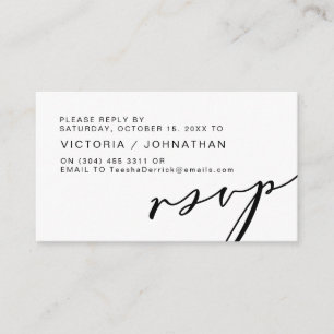 Tarjeta De Recepción Romance moderno, escritura negra, RSVP de boda