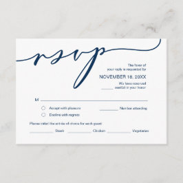 Tarjeta De Recepción Romance moderno, guión azul de la marina, RSVP de 