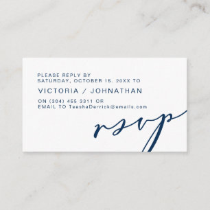 Tarjeta De Recepción Romance moderno, NAVY AZUL, Wedding RSVP