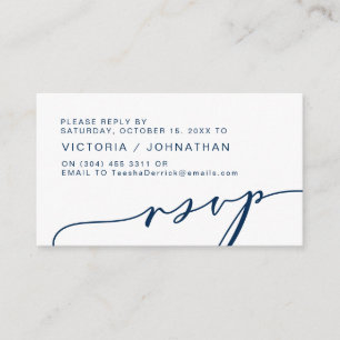 Tarjeta De Recepción Romance moderno, NAVY AZUL, Wedding RSVP