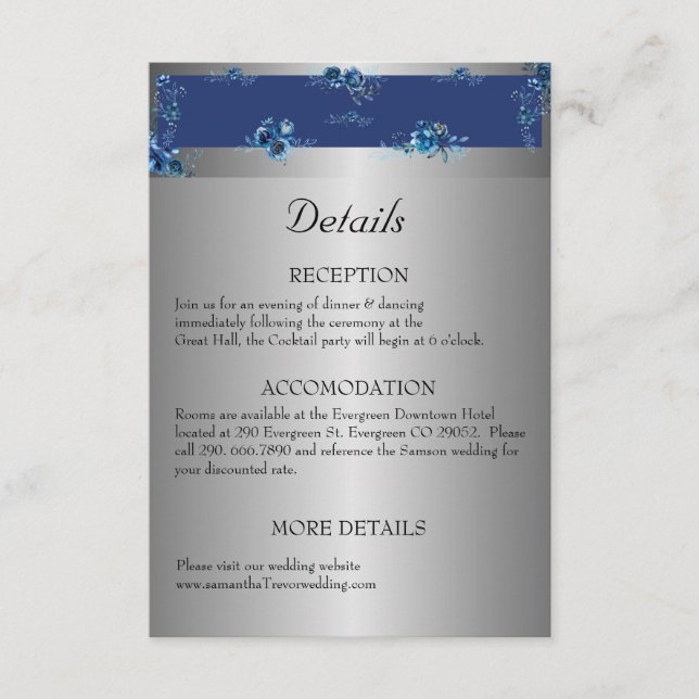 Tarjeta De Recepción Romance plateado brillante: detalles de nuestro Bo (Anverso)