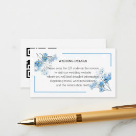 Tarjeta De Recepción Romantic Blue Watercolor Forget-Me-Nots Wedding QR