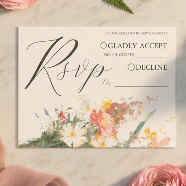 Tarjeta De Recepción Romantic Blush Painted Floral Wedding RSVP QR Code (Romantic Blush Painted Floral Wedding RSVP QR Code Enclosure Card)