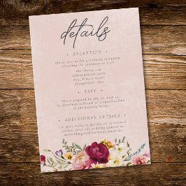 Tarjeta De Recepción Romantic Burgundy Blush Floral Garden Wedding