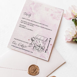Tarjeta De Recepción Romantic Café Sketch Blush Wedding Details