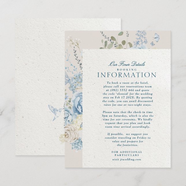 Tarjeta De Recepción Romantic Cotswolds Winter Florals Detalles Boda (Anverso / Reverso)