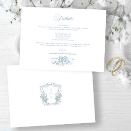 Tarjeta De Recepción Romantic Dusty Blue Line Art Floral Wedding