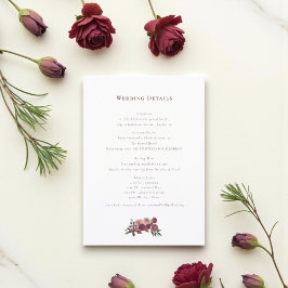 Tarjeta De Recepción Romantic Floral Wedding Information Card