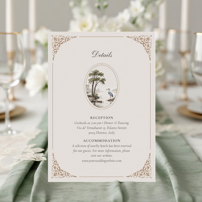 Tarjeta De Recepción Romantic French Heron Oval Frame Wedding (Subido por el creador)