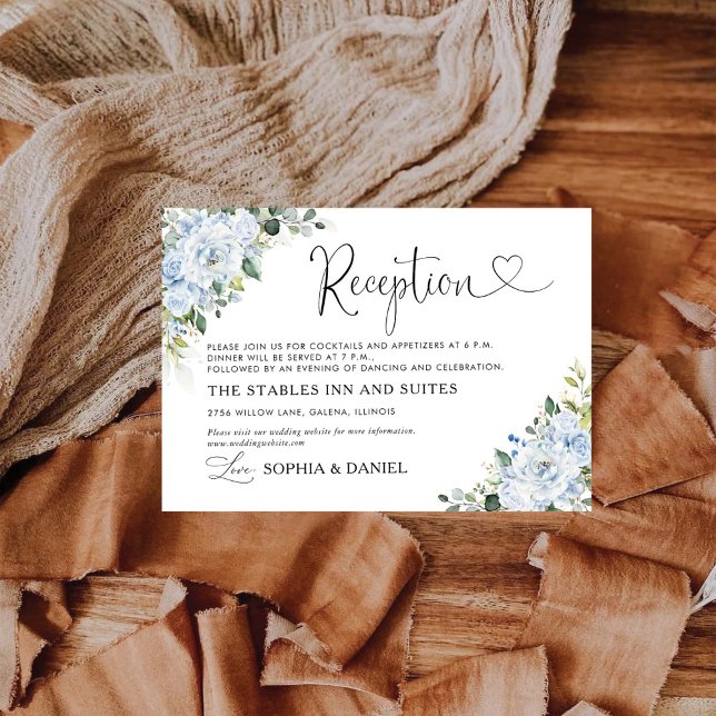 Tarjeta De Recepción Romantic Light Blue Floral Wedding Reception Card (Subido por el creador)