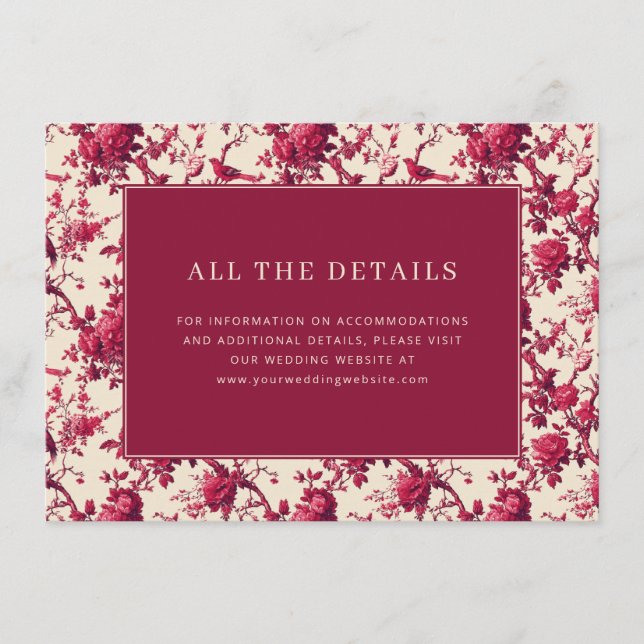 Tarjeta De Recepción Romantic Maroon Floral (Anverso)