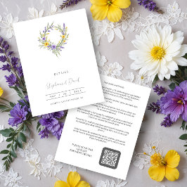 Tarjeta De Recepción Romantic Minimal Wedding Yellow & Lavender Wreath
