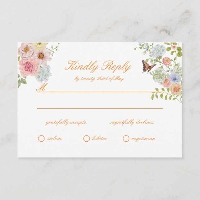 Tarjeta De Recepción Romantic Pastel Floral Wedding RSVP Card (Anverso)