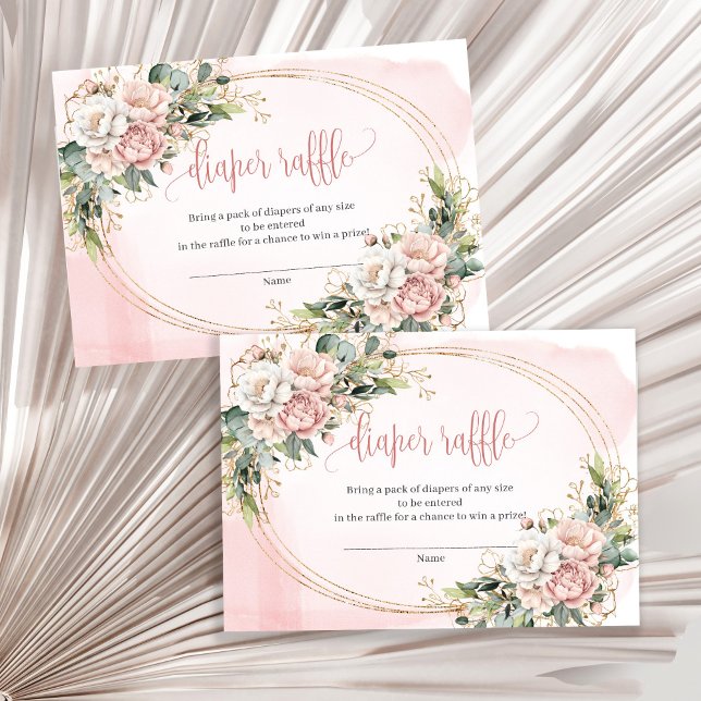 Tarjeta De Recepción Romantic Rose Gold Floral Eucalyptus Diaper Raffle (Romantic Rose Gold Floral Eucalyptus Diaper Raffle)