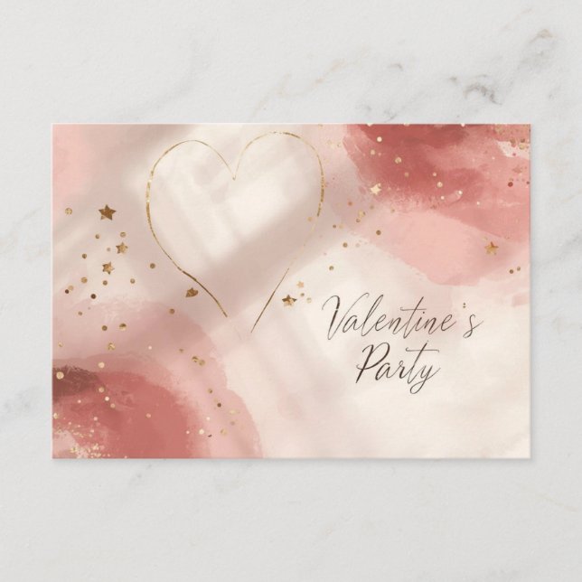 Tarjeta De Recepción Romantic Valentine’s Details Card – Blush & Gold (Anverso)