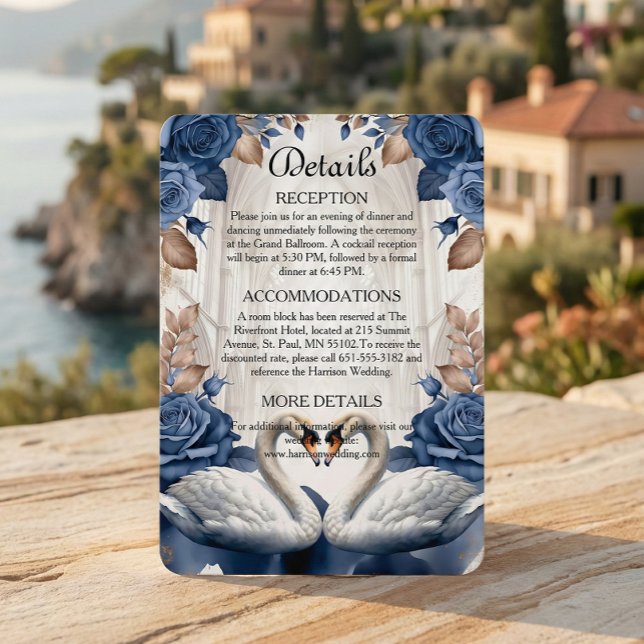 Tarjeta De Recepción Romantic Victorian Swan & Navy Rose Garden (Subido por el creador)