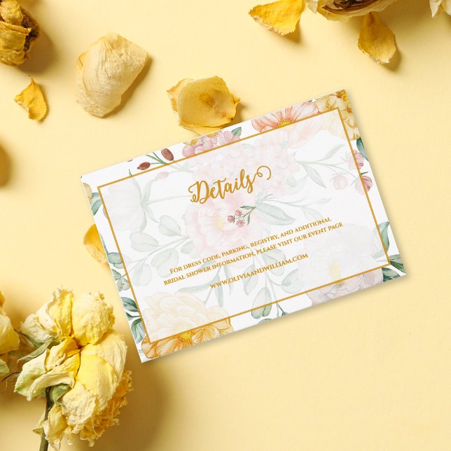 Tarjeta De Recepción Romantic Yellow Floral Bridal Shower Details (Romantic Yellow Floral Bridal Shower Details Enclosure Card)
