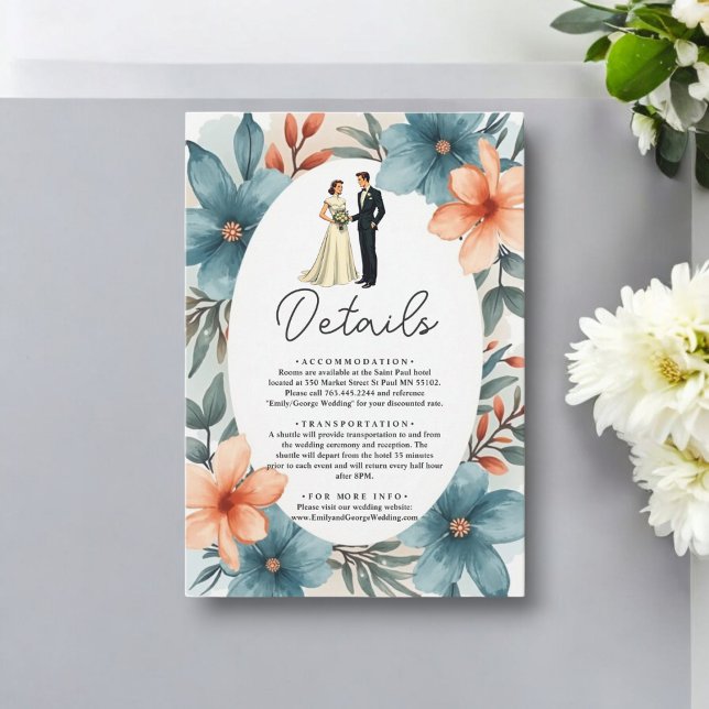 Tarjeta De Recepción Romántica acuarela Floral Bride y Groom Boda (Subido por el creador)