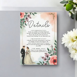 Tarjeta De Recepción Romántica acuarela Floral Bride y Groom Boda