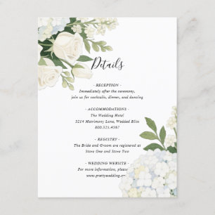 Tarjeta De Recepción Romántica Boda Elegante de Hidrangea Blanca Rosa