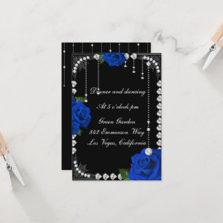 Tarjeta De Recepción Romántica De Rosas Azules Y D