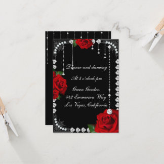 Tarjeta De Recepción Romántica De Rosas Rojas Y Di