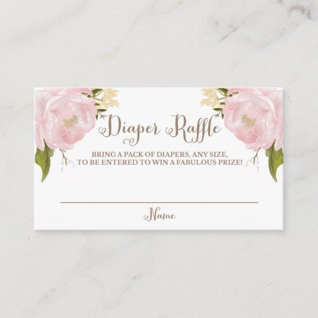 Tarjeta De Recepción Romántico acuarela Rosa Peonies Diaper Raffle (Anverso)