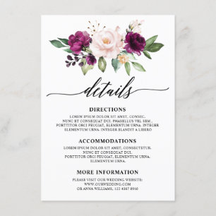 Tarjeta De Recepción Romántico Aquarela Rosa Floral de Ciruela Púrpura