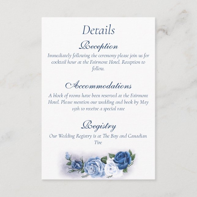 Tarjeta De Recepción Romántico Azul Regencia Silueta Botánica Gay (Anverso)