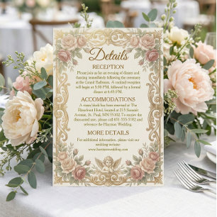 Tarjeta De Recepción Romántico Barroco Floral Rosado Regencia