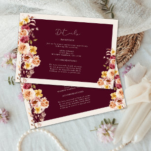 Tarjeta De Recepción Romántico Burgundy Profundo Floral Elegante Boda