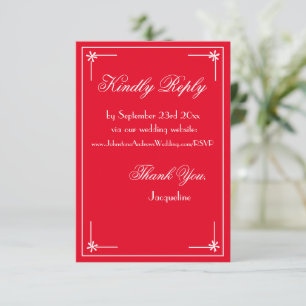 Tarjeta De Recepción Romántico Chic de Boda Roja con Guión Blanco RSVP