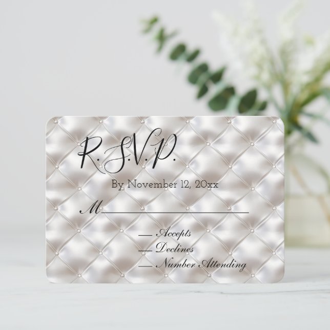 Tarjeta De Recepción Romántico Glam White Faux Faux Wedding RSVP (Anverso de pie)