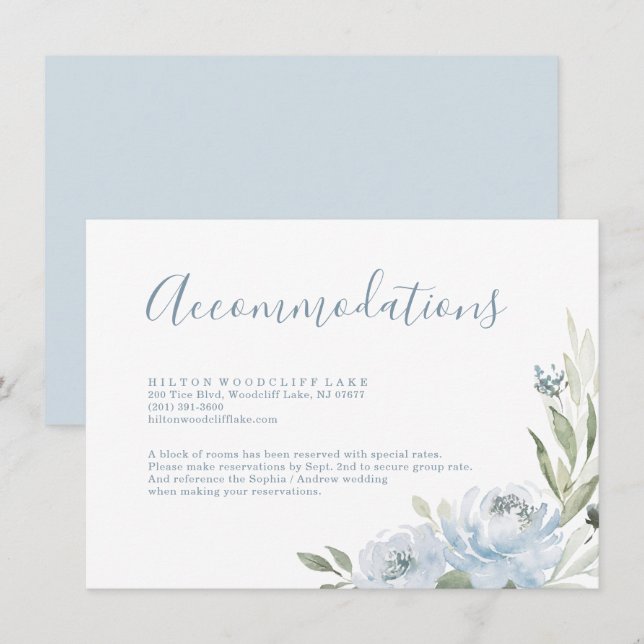 Tarjeta De Recepción Romántico jardín polvoriento alojamiento floral az (Anverso / Reverso)