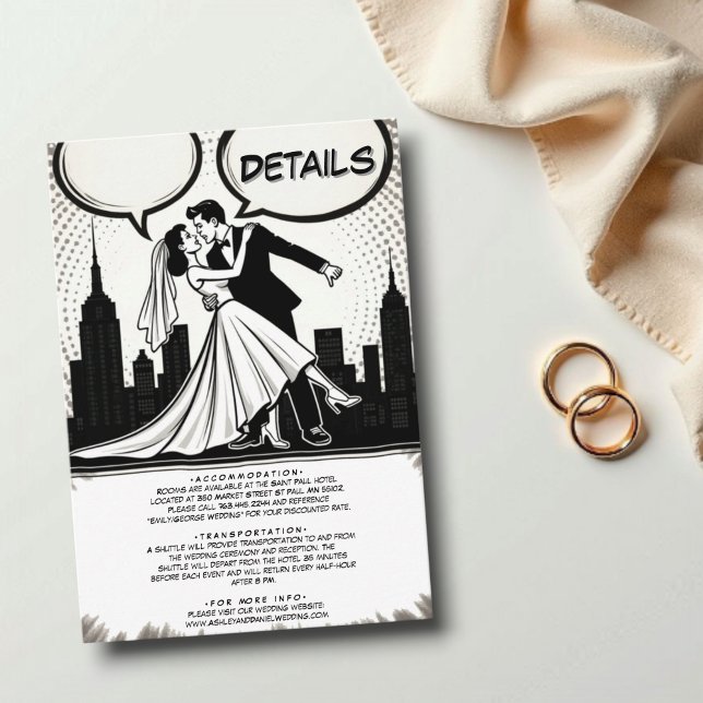 Tarjeta De Recepción Romántico libro de historietas negro y blanco eleg (Subido por el creador)