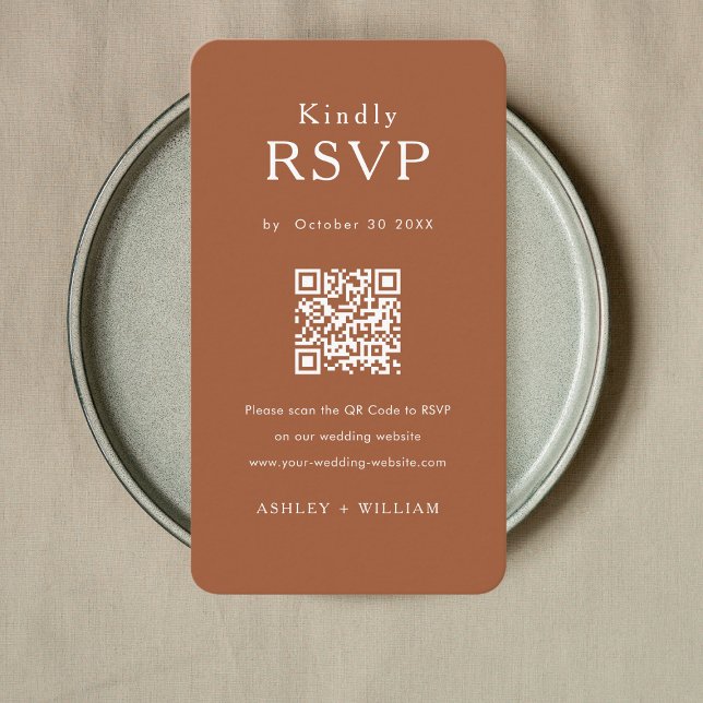 Tarjeta De Recepción Romántico Mínimo Rsvp Código Qr Código Terracotta  (Subido por el creador)