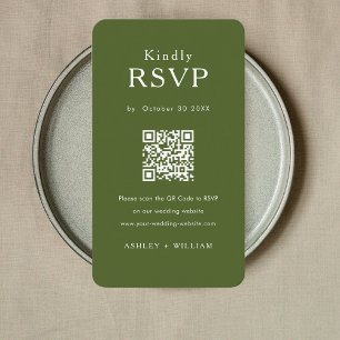 Tarjeta De Recepción Romántico Mínimo Rsvp Código Qr Moss Boda Verde