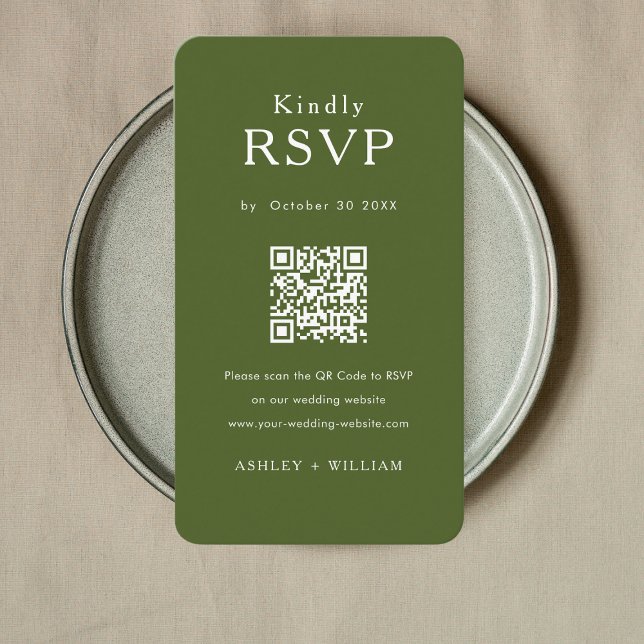 Tarjeta De Recepción Romántico Mínimo Rsvp Código Qr Moss Boda Verde (Subido por el creador)