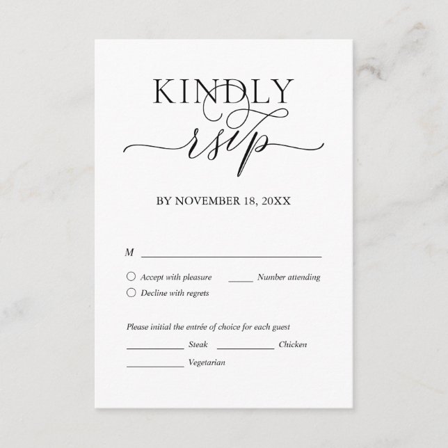 Tarjeta De Recepción Romántico moderno, guión negro, cena Boda RSVP (Anverso)