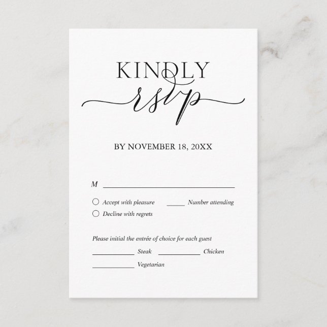 Tarjeta De Recepción Romántico moderno, guión negro, cena Boda RSVP (Anverso)