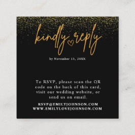 Tarjeta De Recepción Romántico negro y oro QR Boda de código RSVP