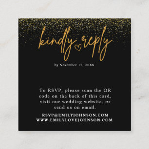 Tarjeta De Recepción Romántico negro y oro QR Boda de código RSVP