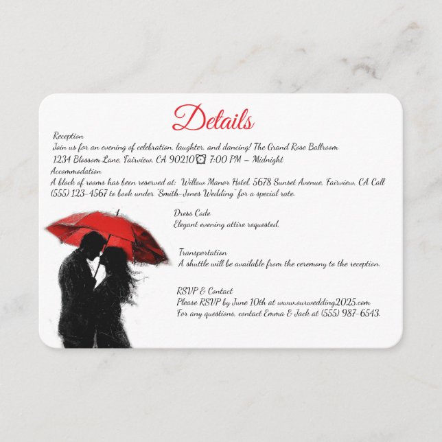 Tarjeta De Recepción Romántico parisino Red Umbrella Love Silhouette