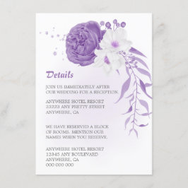 Tarjeta De Recepción romántico púrpura y floral blanco